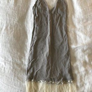 Wilfred Taupe Lace-Trim Low Cut Midi Slip Dress